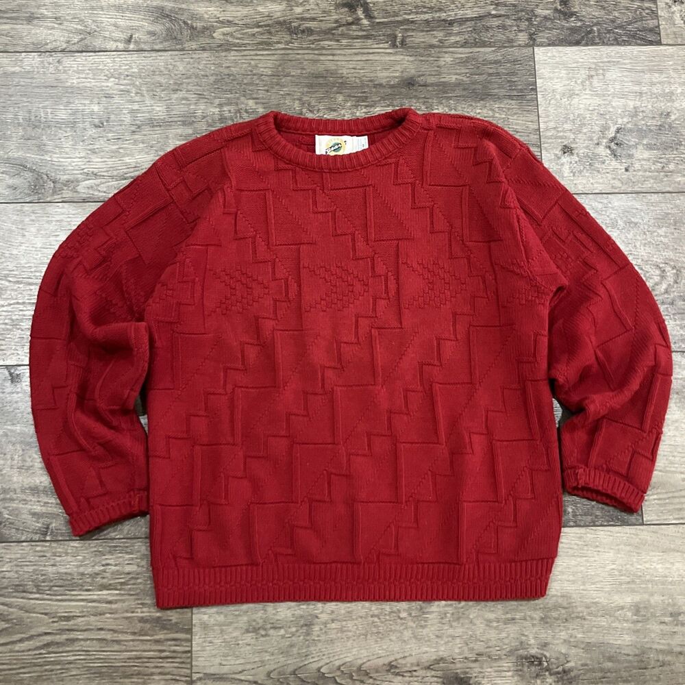 Vintage 90s Field Gear Red 3D Knit Sweater Made in USA Grandpacore Men’s Medium